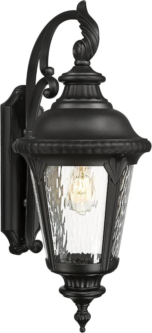 Emliviar 28.4" Large Outdoor Wall Lantern, Farmhouse Exterior Porch Light for House, Black Finish with Water Ripple Glass, XE265B-SW BK
