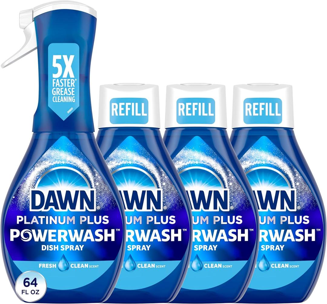 Dawn Platinum Powerwash Dish Spray, Dish Soap Liquid, Fresh Scent Bundle, 1 Spray (16oz) + 2 Refills (16oz each)(Pack of 3)
