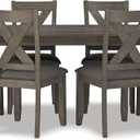 Signature Design by Ashley Caitbrook Rustic 7-Piece Dining Set  Rectangular Table with 6 X-Back Upholstered Chairs, Gray