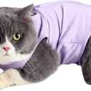 Cat Surgery Recovery Suit Cat Onesie for Cats After Surgery Spay Surgical Abdominal Wound Skin Diseases E-Collar Alternative Wear (Purple-L)