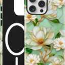 Jusy Compatible with MagSafe White Flower Case for iPhone XR, Aesthetic Stained Glass Floral Magnetic Phone Case, Soft TPU and Hard PC Protective Cover for Women Girls (Shiny) - White Flower