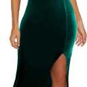 Owin Women's Adjustable Spaghetti Straps Sleeveless High Waist Split Midi Bodycon Cocktail Party Dress (Velvet Dark Green)