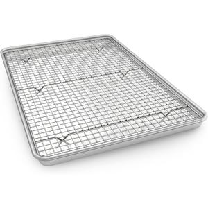24 Inch Baking Sheet Pans with Rack Set, Natural Aluminum Cookie Sheet, Extra Large Commercial Quality Baking Sheet Pan Set, Warp Resistant Nonstick Thick Cookie Tray Pans for Baking, Roasting