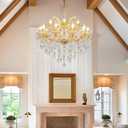Modern Crystal Chandeliers Luxury Gold Maria Theresa Chandelier for Dining Room, Living Room, Entryway, Staircase 2 Layers 15 Lights High Ceiling Pendant Lamp D29.5 H28.7, 15‑Lights-Gold Finish