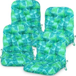Chunful 4 Pack Tufted Back Chair Cushion Indoor Outdoor Weather Resistant Rocking Patio Chair Cushions for Indoor Outdoor Lawn Furniture(Palm Leaves)