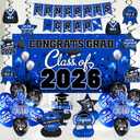Blue Graduation Decorations 2026 Class of 2026 Backdrop Banner - Includes Hanging Swirls, Honeycomb Centerpieces, Congrats Grad Bunting, Balloons - High School College Grad Party Supplies