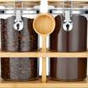 Yangbaga 2Pcs Coffee Sugar Canisters with Shelf, 38OZ Plastics Storage Containers for Ground Coffee Bean Storage with Lid Airtight Locking Clamp and Coffee Scoop, Food Storage Jar for Kitchen