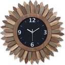 16 Inch Wall Clocks, Rustic Wood Boho Sunburst Decorative Wall Clock Battery Operated Silent Non Ticking Farmhouse Large Wall Clocks for Living Room Kitchen Bedroom Home Decor (Tricolor)
