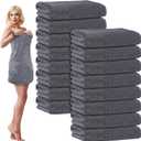 16 Pack Microfiber Bath Towels Bulk 27'' x 60'' Oversized Size Bath Towel Highly Absorbent Extra Large Soft Drying for Shower Beach Winter Salon Sport Gym Party (Stripe,Deep Grey)