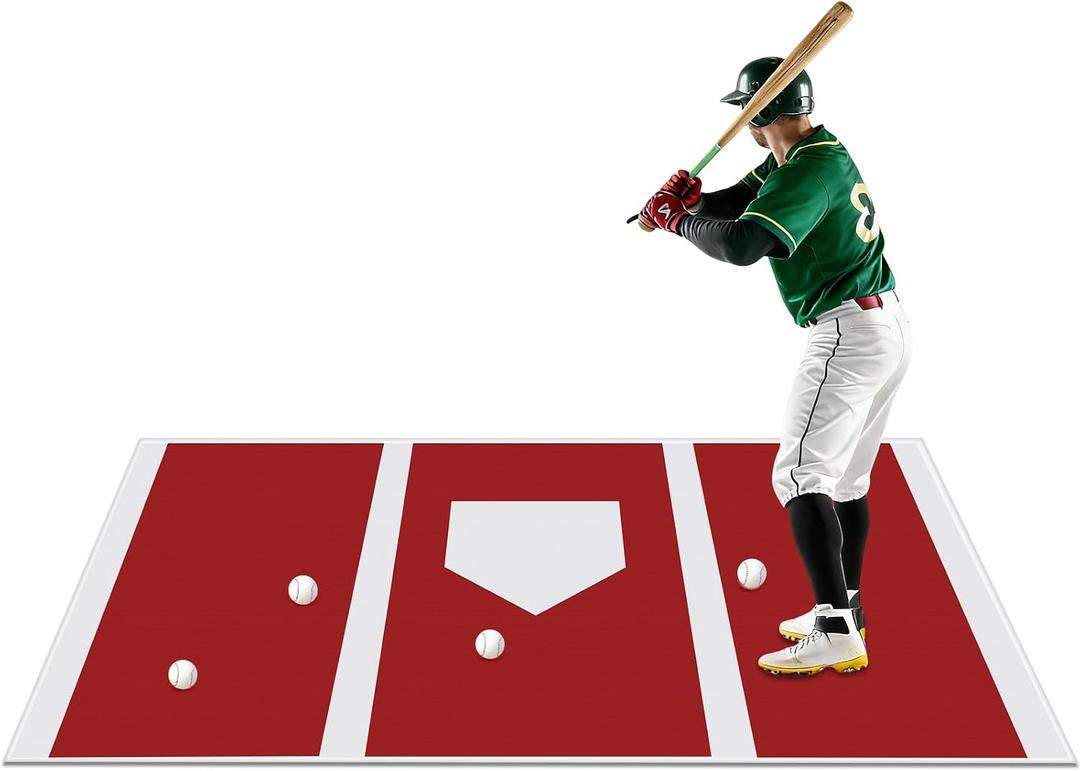 6 x 4 ft Baseball Hitting Mat with Non-Slip Rubber Backing High-Visibility Printed Stripes Cushioned Surface Durable Indoor/Outdoor Batting Mat Portable Batting Stance Practice Mat