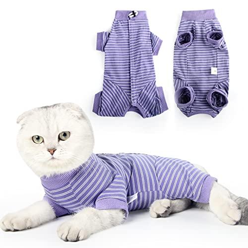LIANZIMAU Cat Surgical Recovery Suit Professional for Male Female Dog Abdominal Wounds Cone E-Collar Alternative Anti-Licking Pet Surgical Recovery Pajama Suit Soft Fabric Onesie for Cats Size L
