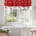Christmas Window Valance Winter Snowflakes Window Treatment Merry Christmas Ball Ornaments Rod Pocket Curtain Valance,54x18 inch Xmas Snowflake Sparkle Red Kitchen Valance for Bathroom Cafe