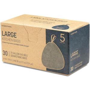 NINESTARS NSTB-21 Extra Strong White Trash Bag w/Drawstring Closure, 21 Gal. 30 count