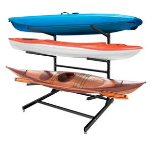 Kayak Storage Rack, Heavy Duty Steel Hanger for 2/4 Kayaks Stand, Canoe, SUP & Surfboard with Adjustable Width, Movable Wheels, Secure Straps, and Padded Arms for Indoor/Outdoor/Garage Storage