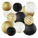 Black and Gold New Years Eve Decorations Hanging Paper Lanterns 12pcs Paper Lanterns Decorative for Birthday Retirement Party Graduation Decorations 2026