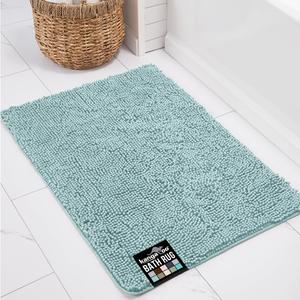 KANGAROO Bathroom Rugs, Chenille Soft Absorbent Bath Rug, Shaggy Shower Mat, Quick Dry Machine Wash Bathmat, Plush Carpet Mats for Tub, Bathtub and Room Home Decor Accessories, 24x17, Seafoam