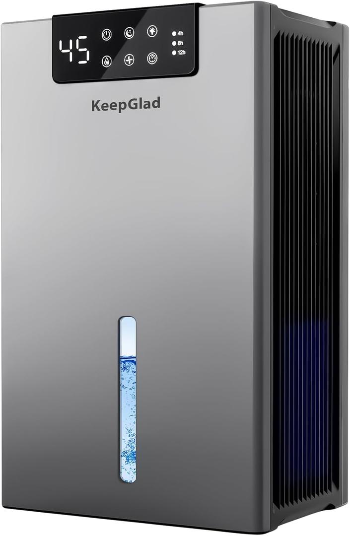 KeepGlad Dehumidifier, 98OZ Dehumidifiers for Home(1000sq.ft), Humidity Display Dehumidifier for Basement Bathroom Bedroom, Auto Shut Off, Washable Filter, Drain Hose, Timer, 7 Ambient Lights, Gray