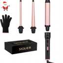 3 in 1 Curling Wand Set - SIQUER Hair Waver Curling Iron for Women with 3 Interchangable Ceramic Beach Waves Wands 1/2 Inch to 1 1/4 Inch Fast Heating Up Hair Curler with Box (Rose, Black)