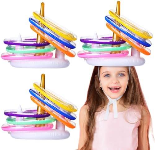 RoundFunny Unicorn Party Games with 1 Unicorn and 6 Heart Rings Inflatable Ring Toss Game Set Multicolor Toss for Party Outdoor Game Favors Birthday 1 Set
