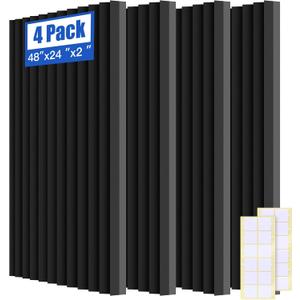 4 PCS Acoustic Panels,48''X24''X2'' Soundproof Foam Wall Panels,High Density Fireproof Noise Cancelling Studio Foam Panel,Noise (Black 4 Pack, 48''X24''X2'')