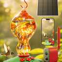 Hummingbird Feeder with Camera 2.5K 5MP Solar-Powered Glass Bottle Smart Humming Bird Feeder with AI Recognition, Upgraded Leak-Proof & Ant Moat, Instant Alerts, Works with Alexa & Google Assistant