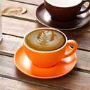 Coffeezone Americano Cup and Saucer Latte Art & Cappuccino for Barista (Matte Orange, 8.5 oz)