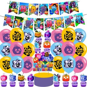 Blox Fruits Party Supplies,Blox Fruits Game Party Decorations Includes Banner, Cake Toppers, Balloon for Blox Game Party Decorations