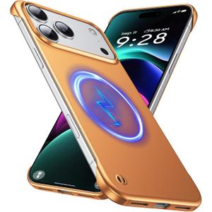 GRECAZO Magnetic Ultra Thin Frosted Designed for iPhone 17 Pro Frameless Case 6.3 inch [Compatible with MagSafe] Slim Minimalist Lightweight Matte Hard Cover Protective Borderless Case- Orange