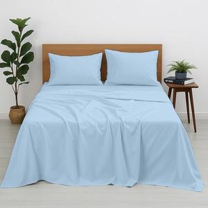 Cottington Lane Premium Quality 100% Egyptian Cotton 4 Piece Olympic Queen Size Bed Sheet Set Fits 12 inch Deep Pocket Mattress, Naturally Cool, Soft & Durable Luxury Bedding, Light Blue Solid