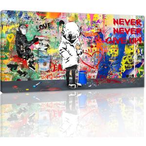Graffiti Canvas Wall Art Inspirational Painting Banksy Style Colorful Prints and Posters Home Decor for Living Room Office Framed 48" x 24"