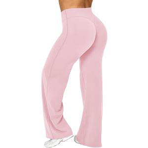 Ieumaz Women Straight Leggings Bottoms High Waist Gym Workout Leggings Stretch Casual Wide Leg Yoga Pants,  31.5" Inseam, Large 