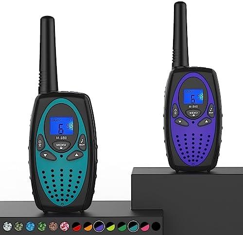 Topsung Walkie Talkies Long Range, M880 FRS Two Way Radio for Adults with Mic LCD Screen/Resistance Wakie-Talkies with Noise Cancelling for Men Women Outdoor Adventures Cruise Ship (Blue and Violet)