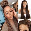 SIMBEAUTY Chocolate Brown Micro Braided Wigs For Black Women 26inch Long Synthetic Lace Front Wig With Baby Hair Cornrows Box Braiding Hair Wig Free Part