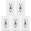 5 Pack GFCI Outlets 15 Amp, Non-Tamper Resistant, Decor GFI Receptacles with LED Indicator, Ground Fault Circuit Interrupter, Wallplate Included, ETL Listed, Red/Black Button
