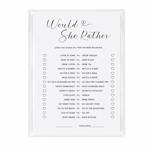 LUXAVELLA Would She Rather Bridal Shower Game Cards, 35 Pack, 4.7 x 6.7 inches, Premium Card Stock, Minimalist Design