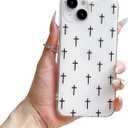 For iPhone 15 Case Cute Pattern Simple Phone Cases Wear IMD Slim Protection Crove for Women Girls-White Cross
