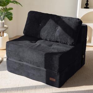 MAXYOYO Folding Sofa Bed, Convertible Sofa Bed with High-Density Support Foam, Portable 4 in 1 Fold Out Chair to Floor Lounger, Versatile Floor Couch for Living Room Bedroom, Black (Large)