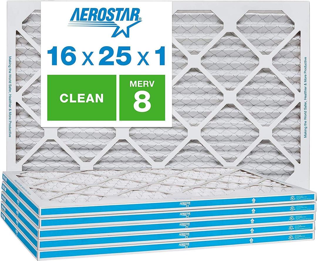 Aerostar 16x25x1 MERV 8 - 6 Count - High Efficiency Pleated HVAC, Furnace & Air Conditioner Filters - Removes Dust, Lint, Mold & Allergy-Causing Pollen (15.8" x 24.8" x 0.8")