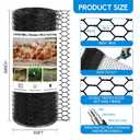 36in x 150ft Chicken Wire, Black Poultry Wire Netting, Hexagonal Galvanized Mesh, Outdoor Anti-Rust Surface Plastic Coating, Garden Fence Animal Barrier for Pet Rabbit Chicken Fencing