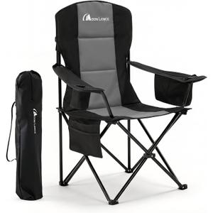MOON LENCE Heavy Duty Camping Chair, 450LBS Capacity High Back Folding Chair with Cup Holder & Cooler Bag, Portable Outdoor Chair for Camping, Backyard, RV and Beach, 1 Pack