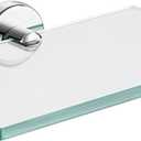 JQK Bathroom Glass Shelf Chrome, Tempered Glass Shower Storage 8 by 5 inches, 304 Stainless Steel Polished Chrome Wall Mount, TGS101L8-CH