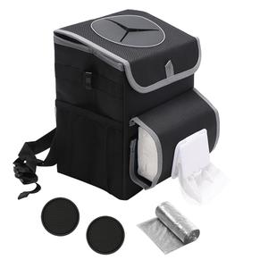 Upra Car Trash Can with Lid,Bag Hanging Storage Pockets,Adjustable Tissue Holder & Straps,Portable Waterproof Garbage Bin, 1.98 Gal Large Capacity Multipurpose Bin