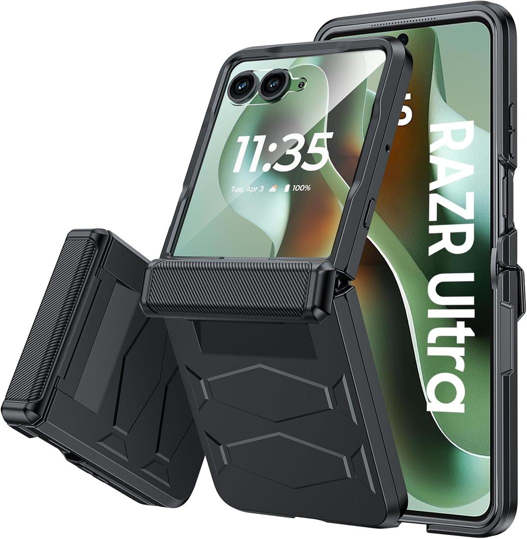 Vizvera for Motorola Razr Ultra 2025 Case with Hinge Cover,Built-in Screen Protector Shockproof All-Inclusive Smartphone Cover Wireless Charging for Motorola Razr Ultra 2025(Black)