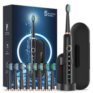 Rtauys M5 Sonic Electric Toothbrush for Adults and Kids - Rechargeable Electric Toothbrush Kids Ages 12+ and Adults with 8 Brush Heads & Travel Case, 120 Days Battery Life - Light Blue