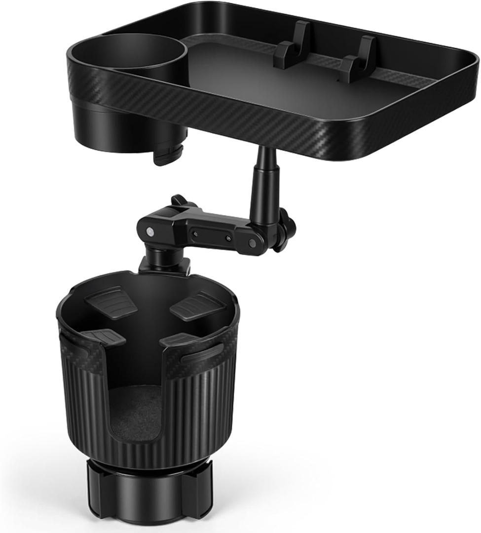 Kincown Car Cup Holder Tray, Car Food Tray for Eating with Phone Holder, Large Car Cup Holder Expander with Adjustable Base, Fit in 2.52-3.54 inch Car Holder, Road Trip Essentials
