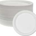 NYHI 125 Pack Compostable 10 Inch Heavy Duty Paper Disposable Plates Bulk For Adults Kids White Sugarcane Plates Cut Leak Resistant Compostable