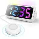 Netzu Alarm Clocks for Bedrooms Heavy Sleepers, Vibrating Alarm Clock with Bed Shaker, Night Light, RGB Display, Dimmer, Snooze for Hearing Impaired People (White)