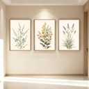 Anyzal Large Framed Botanical Wall Art 16x24 Inch Modern Floral Canvas Art Prints Neutral Beige Wildflower Wall Decor for Living Room Bedroom Dining Room Office Set of 3