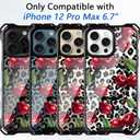 for iPhone 12 Pro Max Cheetah Print Cherry Case with Chain Strap [Compatible with MagSafe] Magnetic Clear Four Corners Shockproof Leopard Cherries Cover for Girls Women iPhone 12 Pro Max