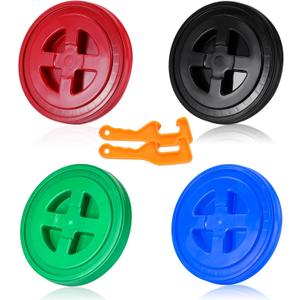 4 Pieces 5 Gallon Bucket Lid with Bucket Lid Opener,Plastic Storage Bucket Leak-Proof Screw Seal Lids,Pet Food Storage Container Lid for Home Paint Storage Buckets (Black/Red/Blue/Green)